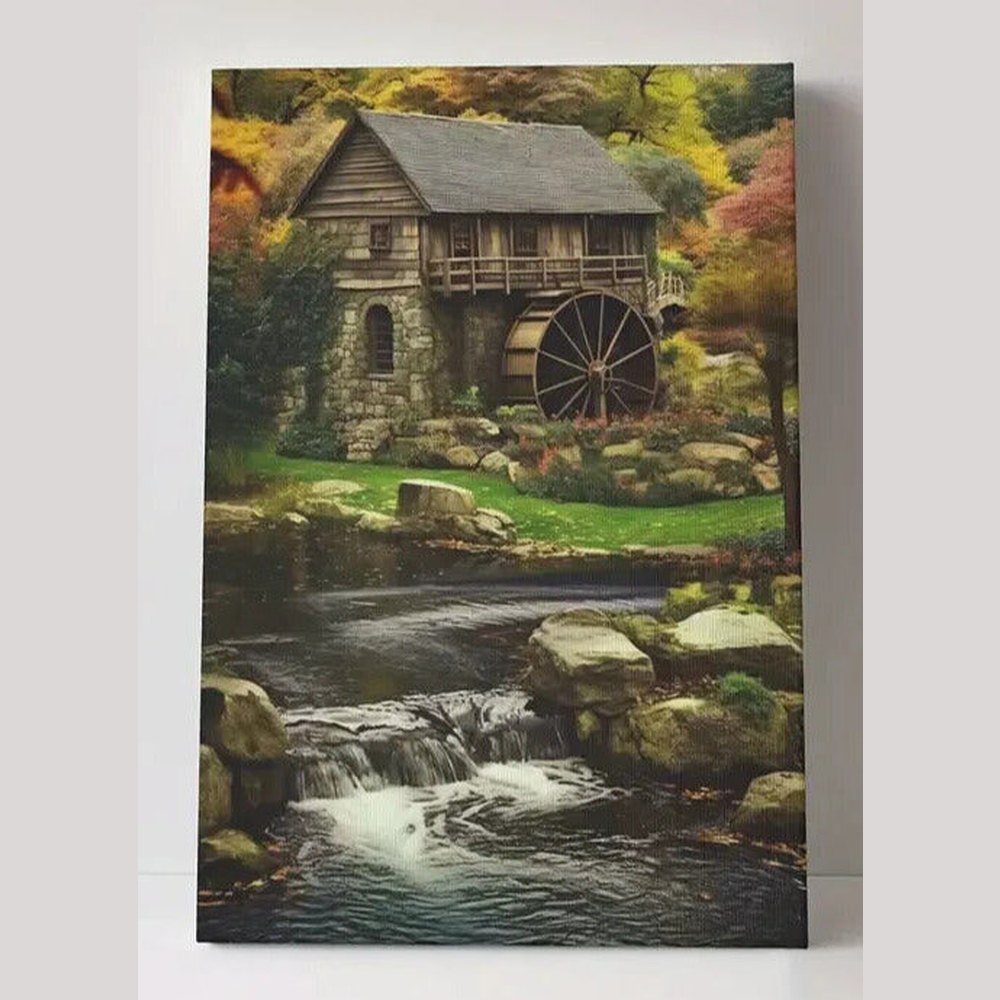 Scenic Cabin And Watermill Canvas Print Framed 16" x 24" Wall Art Home & Garden:Home Décor:Posters & Prints Style Your Walls